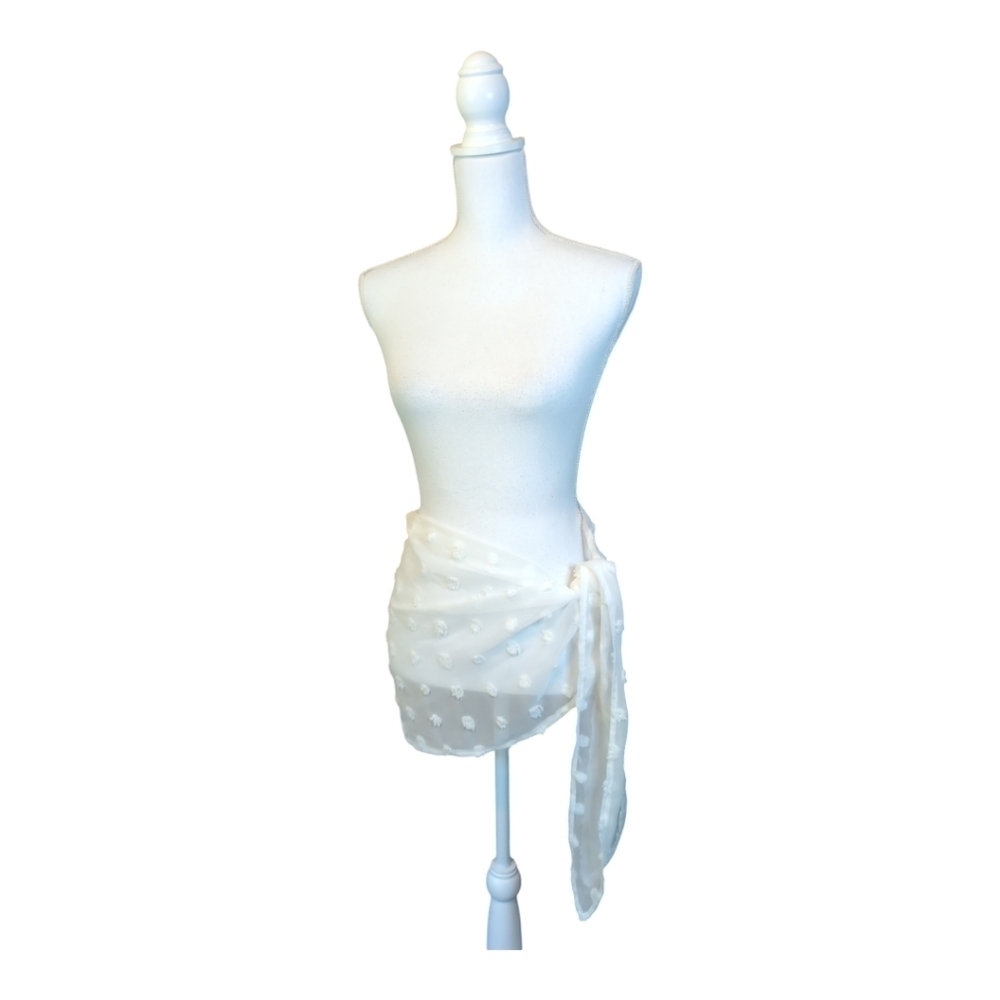 Sarong Coverups Short White Chenille Bubbles XL